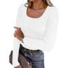 imageANRABESS Long Sleeve Shirts for Women Scoop Neck Tops 2025 Fall Trendy Casual Knit Slim Fit Textured BlousesWhite
