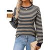 imageANRABESS Long Sleeve Shirts for Women Striped Crewneck Loose Fit Tunic Tops 2025 Fall Color Block TShirtKhaki Stripes Combo