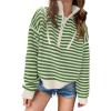 imageANRABESS Sweaters for Women Striped Half Zip Long Sleeve Ribbed Knit Pullover Comfy Casual Lightweight Tops 2025 Fall FashionStriped Apricot Green