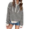 imageANRABESS Sweaters for Women Striped Half Zip Long Sleeve Ribbed Knit Pullover Comfy Casual Lightweight Tops 2025 Fall FashionStriped Black Beige