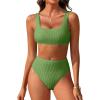 imageANRABESS Women Swimsuits Two Piece Bikini Set High Waisted Ribbed Tummy Control Modest Bathing Suits 2025 Beach Swim WearArmy Green