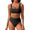 imageANRABESS Women Swimsuits Two Piece Bikini Set High Waisted Ribbed Tummy Control Modest Bathing Suits 2025 Beach Swim WearBlack