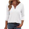 imageANRABESS Womens 34 Length Sleeve Tops V Neck Basic Tee Shirts 2025 Spring Summer Dressy Casual Tunic Blouses OutfitsWhite