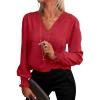 imageANRABESS Womens Business Casual Tops V Neck Puff Long Sleeve Shirts Dressy Office Work Blouse 2025 Fall Outfits ClothesRed