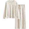 imageANRABESS Womens Fuzzy Fleece Pajama Sets 2 Piece Outfits Long Sleeve Top Wide Leg Pants Lounge Matching Set 2025 Fall WinterBeige