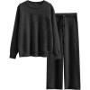 imageANRABESS Womens Fuzzy Fleece Pajama Sets 2 Piece Outfits Long Sleeve Top Wide Leg Pants Lounge Matching Set 2025 Fall WinterBlack