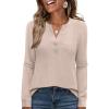 imageANRABESS Womens Long Sleeve Shirts 2025 Fall Henley Business Dressy Casual Tops V Neck Button Down TShirts Work BlousesParchment