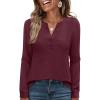 imageANRABESS Womens Long Sleeve Shirts 2025 Fall Henley Business Dressy Casual Tops V Neck Button Down TShirts Work BlousesWine Red