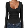 imageANRABESS Womens Long Sleeve Tops Sweetheart Neck Ribbed Knit Slim Fitted Shirts Basic Layer Tees 2025 Fall OutfitsBlack