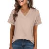 imageANRABESS Womens T Shirts Short Sleeve V Neck Shirts Summer Loose Fit Dressy Tops Business Casual Blouses 2025 Basic TeesAlmond