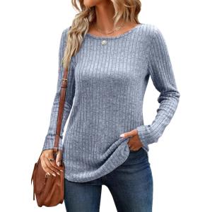 imageANRABESS Long Sleeve Shirts for Women Crewneck Tunic Tops Business Casual Fit Fall Lightweight Sweaters Fashion Clothes 2025Blue