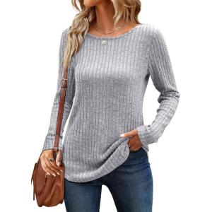 imageANRABESS Long Sleeve Shirts for Women Crewneck Tunic Tops Business Casual Fit Fall Lightweight Sweaters Fashion Clothes 2025Grey