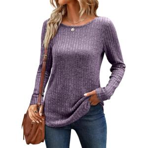 imageANRABESS Long Sleeve Shirts for Women Crewneck Tunic Tops Business Casual Fit Fall Lightweight Sweaters Fashion Clothes 2025Purple