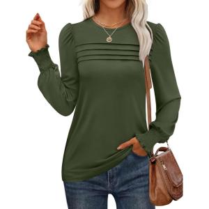 imageANRABESS Long Sleeve Shirts for Women Fall Fashion 2025 Dressy Casual Blouses Trendy Pleated Tunic Tops OutfitsArmy Green