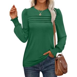 imageANRABESS Long Sleeve Shirts for Women Fall Fashion 2025 Dressy Casual Blouses Trendy Pleated Tunic Tops OutfitsGreen