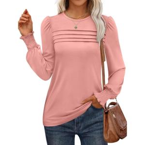 imageANRABESS Long Sleeve Shirts for Women Fall Fashion 2025 Dressy Casual Blouses Trendy Pleated Tunic Tops OutfitsPink