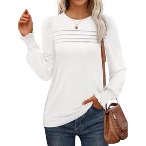 imageANRABESS Long Sleeve Shirts for Women Fall Fashion 2025 Dressy Casual Blouses Trendy Pleated Tunic Tops OutfitsWhite