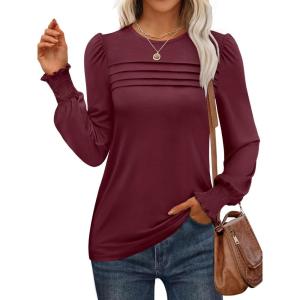 imageANRABESS Long Sleeve Shirts for Women Fall Fashion 2025 Dressy Casual Blouses Trendy Pleated Tunic Tops OutfitsWinered
