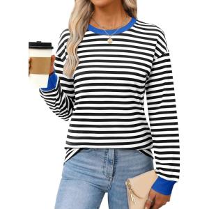 imageANRABESS Long Sleeve Shirts for Women Striped Crewneck Loose Fit Tunic Tops 2025 Fall Color Block TShirtBlack Stripes Combo