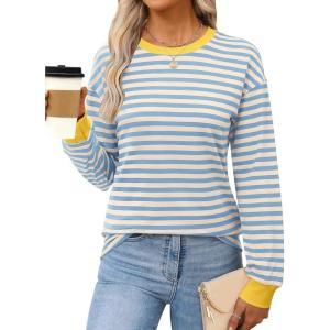 imageANRABESS Long Sleeve Shirts for Women Striped Crewneck Loose Fit Tunic Tops 2025 Fall Color Block TShirtLight Blue Stripes Combo