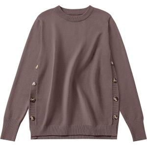 imageANRABESS Sweaters for Women 2025 Fall Long Sleeve Crewneck Knit Casual Loose Side Button Basic Pullover Tops Trendy OutfitsBrown