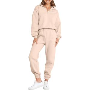 imageANRABESS Women 2 Piece Outfits Sweatsuit Oversized Half Zip Sweatshirt Jogger Sweatpants Tracksuit Lounge Set 2025 ClothesBeige