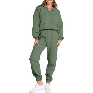 imageANRABESS Women 2 Piece Outfits Sweatsuit Oversized Half Zip Sweatshirt Jogger Sweatpants Tracksuit Lounge Set 2025 ClothesDeep Green