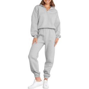 imageANRABESS Women 2 Piece Outfits Sweatsuit Oversized Half Zip Sweatshirt Jogger Sweatpants Tracksuit Lounge Set 2025 ClothesGrey