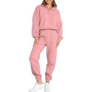 imageANRABESS Women 2 Piece Outfits Sweatsuit Oversized Half Zip Sweatshirt Jogger Sweatpants Tracksuit Lounge Set 2025 ClothesPink
