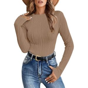 imageANRABESS Women Long Sleeve Tops Slim Fitted Business Casual Shirts Rib Textured TShirts 2025 Fall Outfits Dressy Work BlouseKhaki