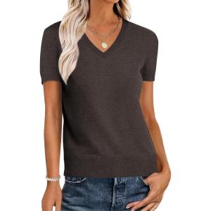 imageANRABESS Women Wool Blend Sweater Summer 2025 Short Sleeve V Neck Pullover Top Business Casual Outfit Beach Vacation ClothesDark Brown