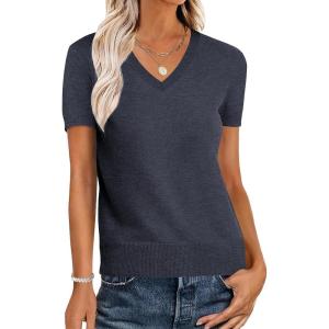 imageANRABESS Women Wool Blend Sweater Summer 2025 Short Sleeve V Neck Pullover Top Business Casual Outfit Beach Vacation ClothesDark Gray