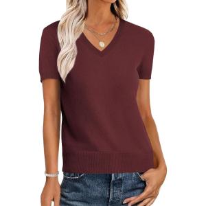 imageANRABESS Women Wool Blend Sweater Summer 2025 Short Sleeve V Neck Pullover Top Business Casual Outfit Beach Vacation ClothesDark Red