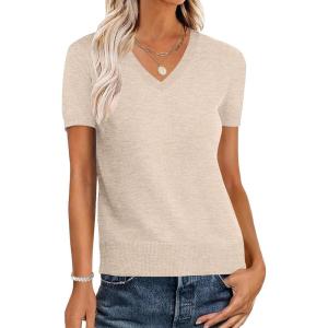 imageANRABESS Women Wool Blend Sweater Summer 2025 Short Sleeve V Neck Pullover Top Business Casual Outfit Beach Vacation ClothesLight Khaki