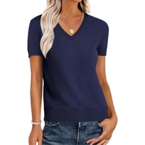 imageANRABESS Women Wool Blend Sweater Summer 2025 Short Sleeve V Neck Pullover Top Business Casual Outfit Beach Vacation ClothesNavy Blue