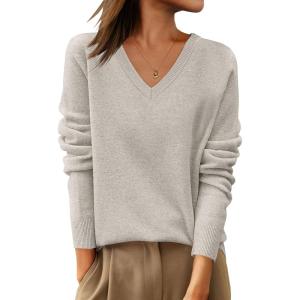 imageANRABESS Womens 100 Wool Sweaters V Neck Long Sleeve Work Business Casual Basic Pullover Sweater Tops 2025 Fall OutfitsApricot