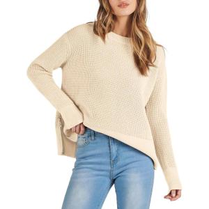 imageANRABESS Womens 2025 Fall Waffle Sweaters Long Sleeve Thumbhole Casual Knitted Side Zipper Pullover Sweaters TopBeige