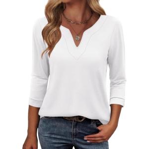 imageANRABESS Womens 34 Length Sleeve Tops V Neck Basic Tee Shirts 2025 Spring Summer Dressy Casual Tunic Blouses OutfitsWhite