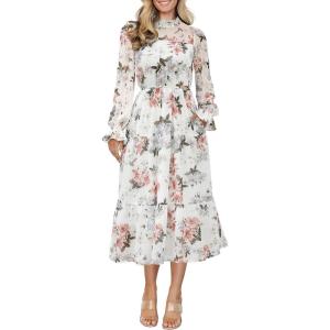 imageANRABESS Womens Fall Vacation Guest Dress 2025 Long Sleeve Mock Neck Mesh Floral Boho Flowy Casual Tea Party Midi DressesFloral White