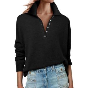 imageANRABESS Womens Long Sleeve Polo Sweaters Knit Button Shirt Lightweight Dressy Casual Basic Pullover Tops 2025 Fall FashionBlack