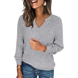 imageANRABESS Womens Long Sleeve Shirts Fall Lightweight V Neck Sweater Tops Dressy Casual Loose Fit Tunic 2025 Fashion ClothesGrey