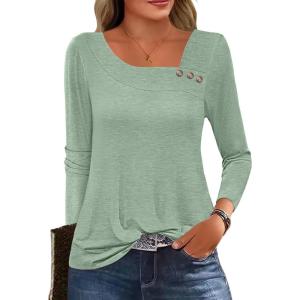 imageANRABESS Womens Long Sleeve Tops Asymmetrical Buttons Neck Tunic Shirts Dressy Casual Blouse 2025 Fall OutfitsLight Green