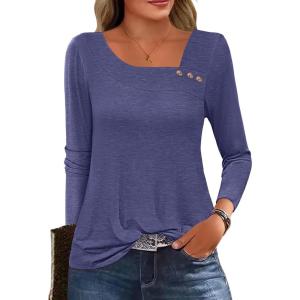 imageANRABESS Womens Long Sleeve Tops Asymmetrical Buttons Neck Tunic Shirts Dressy Casual Blouse 2025 Fall OutfitsNavy Blue