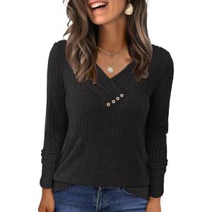 imageANRABESS Womens Long Sleeve Tunic Tops for Leggings Casual V Neck Button Shirts 2025 Fall Light Pullover Sweaters BlouseBlack