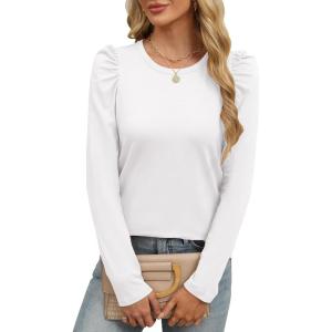 imageANRABESS Womens Puff Long Sleeve Shirts Crewneck Fall Tops Basic Dressy Casual Blouses 2025 Trendy OutfitsWhite