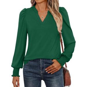 imageANRABESS Womens Puff Long Sleeve Shirts V Neck Loose TShirts Dressy Casual Work Blouses 2025 Fall Tops Trendy ClothesDark Green