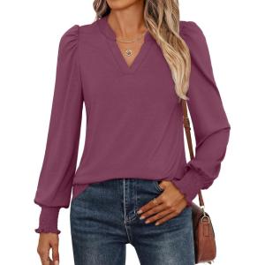 imageANRABESS Womens Puff Long Sleeve Shirts V Neck Loose TShirts Dressy Casual Work Blouses 2025 Fall Tops Trendy ClothesMauve