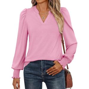 imageANRABESS Womens Puff Long Sleeve Shirts V Neck Loose TShirts Dressy Casual Work Blouses 2025 Fall Tops Trendy ClothesPink