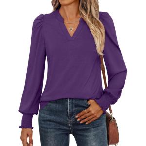 imageANRABESS Womens Puff Long Sleeve Shirts V Neck Loose TShirts Dressy Casual Work Blouses 2025 Fall Tops Trendy ClothesPurple