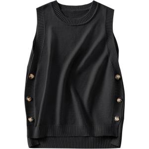 imageANRABESS Womens Sweater Vest Summer Sleeveless Crewneck Ribbed Knit Side Button Loose Pullover Tank Tops 2025 Fall OutfitsBlack